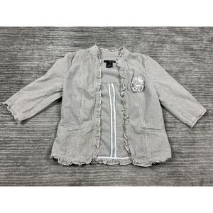 Willi Smith Top Womens 4 Beige Striped 3/4 Sleeve Open‎ Front Cotton Seersucker